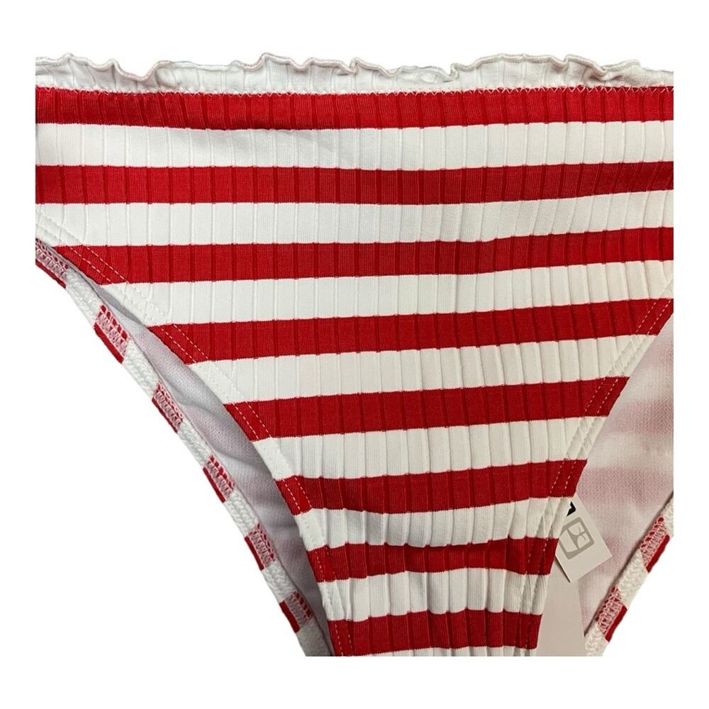 Roxy Hello July Tie String Red and White Ruffled Bikini Bottom Size L NWT - Picture 6 of 12